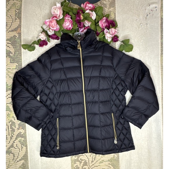 Michael Kors Women's Down Puffer Jacket 0X L Full Zip Packable Hood Quilted Read - Picture 1 of 10